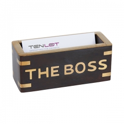 מעמד כרטיסי ביקור THE BOSS עשוי שילוב עץ ונחושת BRASS מעמד כרטיסי ביקור THE BOSS עשוי שילוב עץ ונחושת BRASS