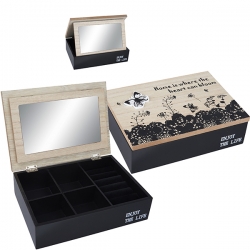 "Enjoy the Life" קופסת תכשיטים מהודרת מעץ עיטורי פרחים