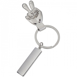 מחזיק מפתחות כסוף מבריק, שתי אצבעות "V" באויר