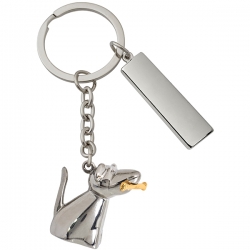 מחזיק מפתחות כסוף מבריק, כלב + לוחית