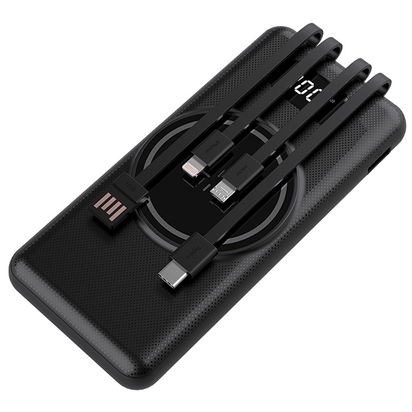 מטען אלחוטי 15W | פאוור בנק סוללת גיבוי 10,000mAh עם 4 כבלים מובנים וצג דיגיטלי
