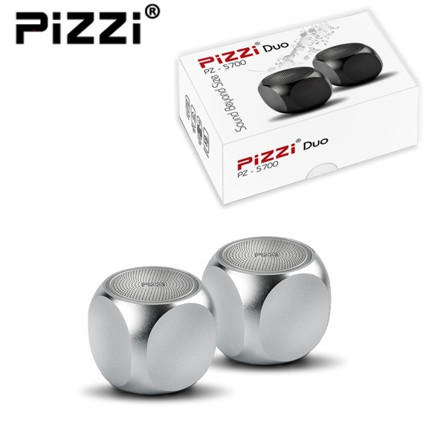 "פיצי מיני" PiZZi Mini-DUO זוג רמקולים Bluetooth עוצמתי 2x3W במיוחד 35מ"מ בלבד בצבע כסף